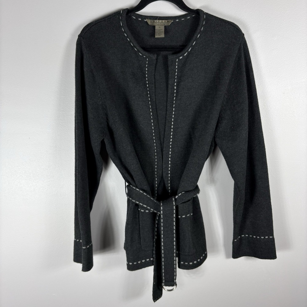 John Paul Richard Women's XL Dark Gray Open Front Long Sleeve Cardigan Sweater